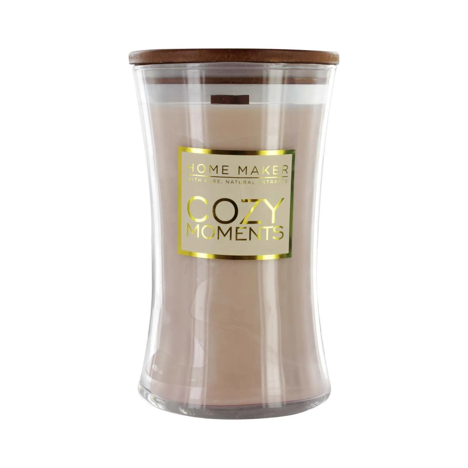 HOME MAKER HOURGLAS WOOD WICK COZY MOMENTS 21oz CANDLE
