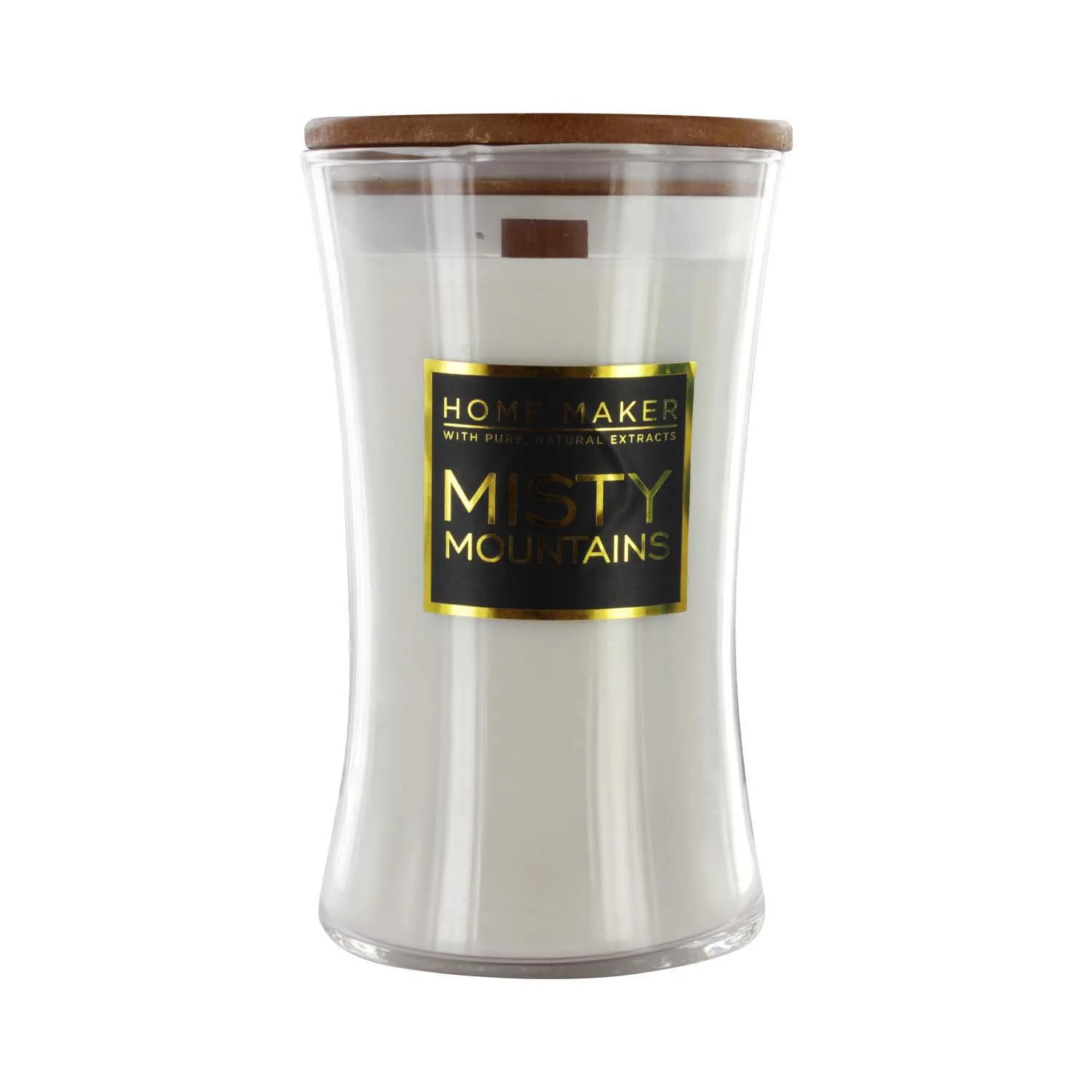 HOME MAKER HOURGLAS WOOD WICK MISTY MOUNTAINS 21oz CANDLE
