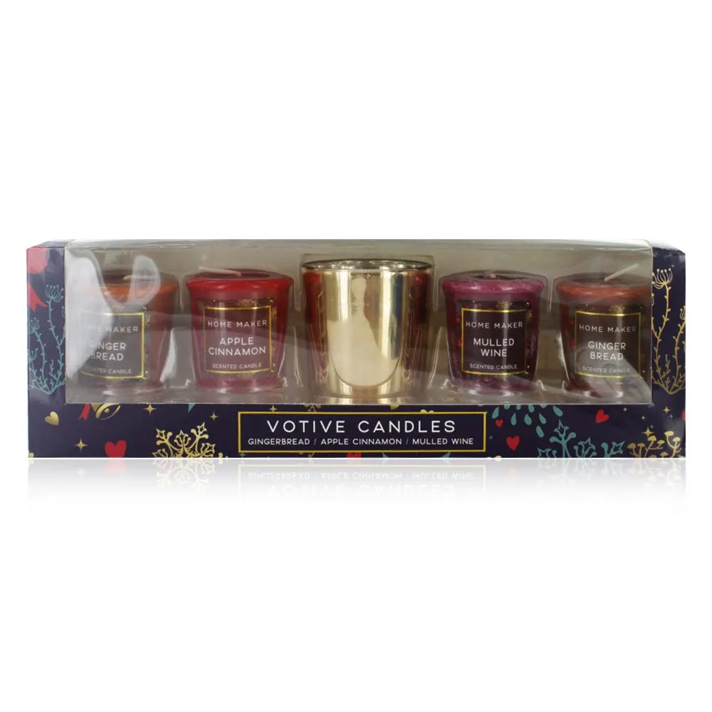 HOME MAKER XMAS 4 PACK VOTIVE & HOLDER SET