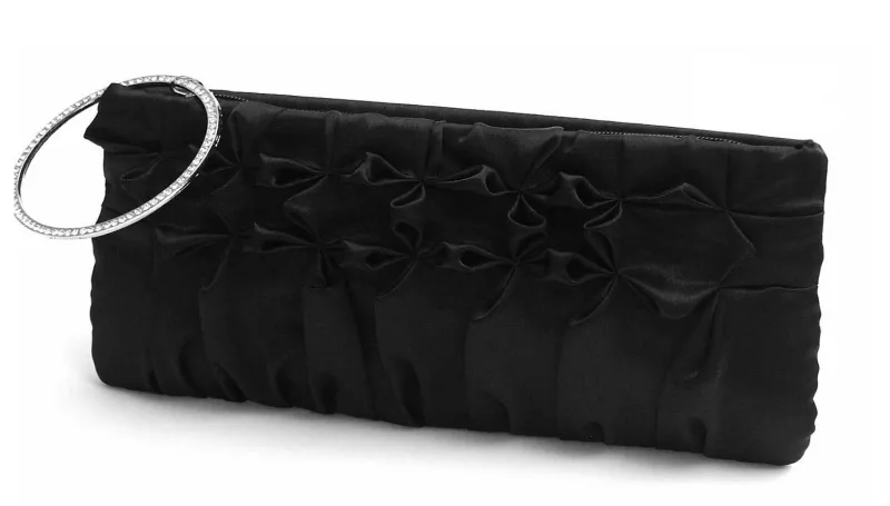 RUFFLED DIAMONTE RING CLUTCH BAG BLK