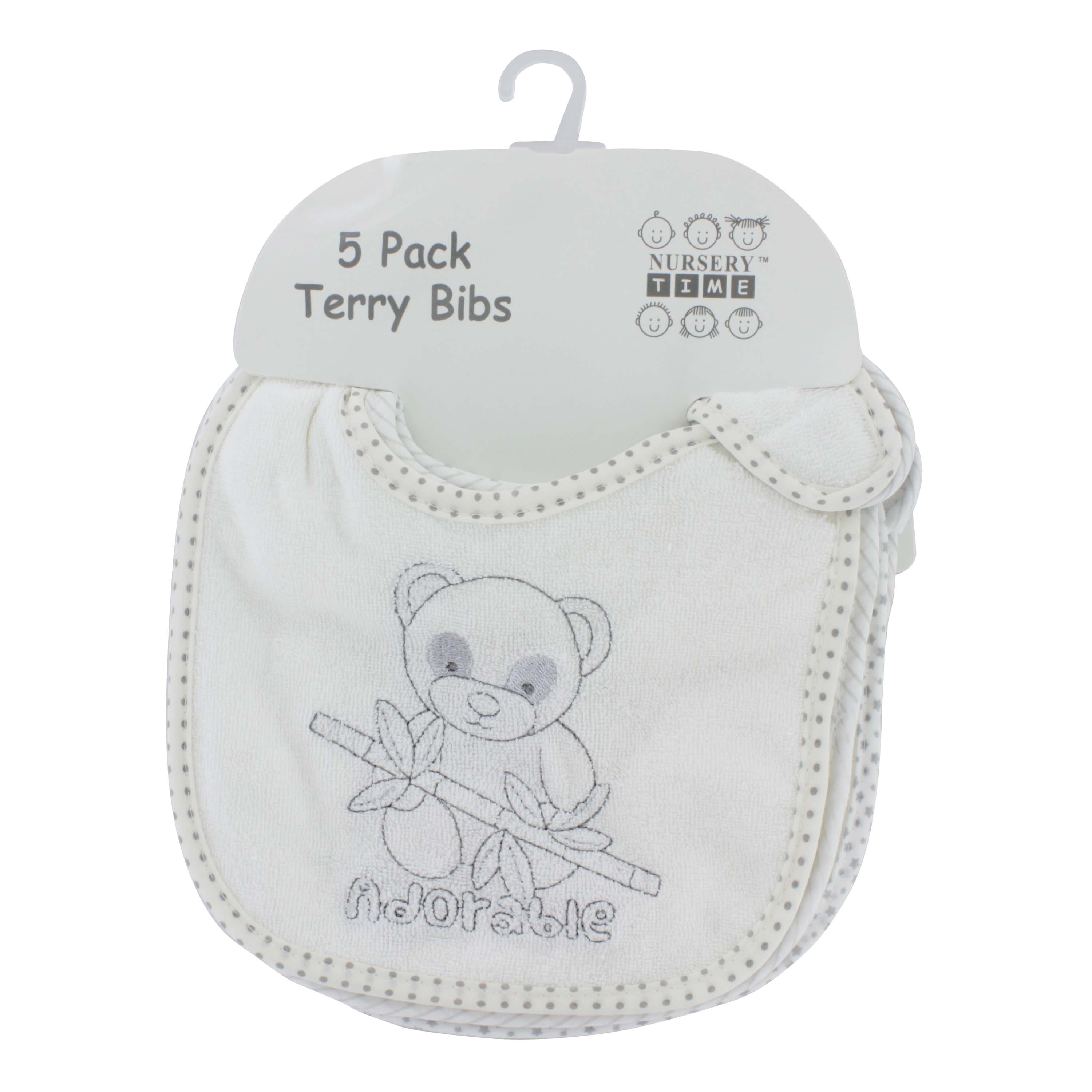 BABY BIBS 5 PACK VELCRO TERRY