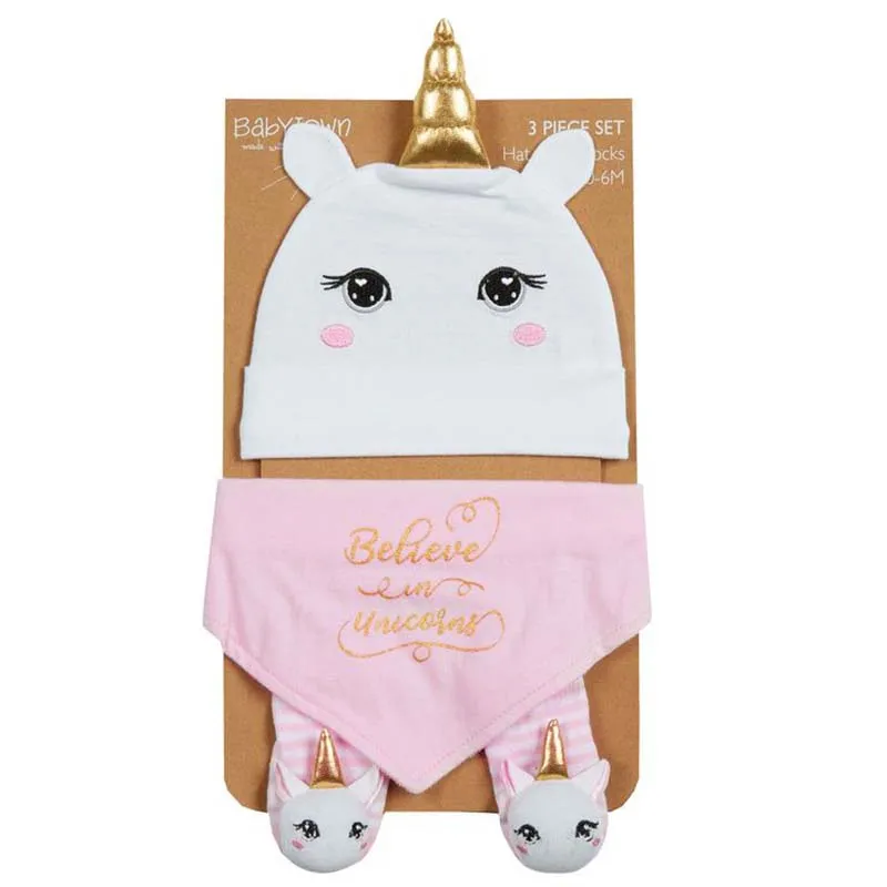 BABYTOWN 3pce UNICORN BIB SET