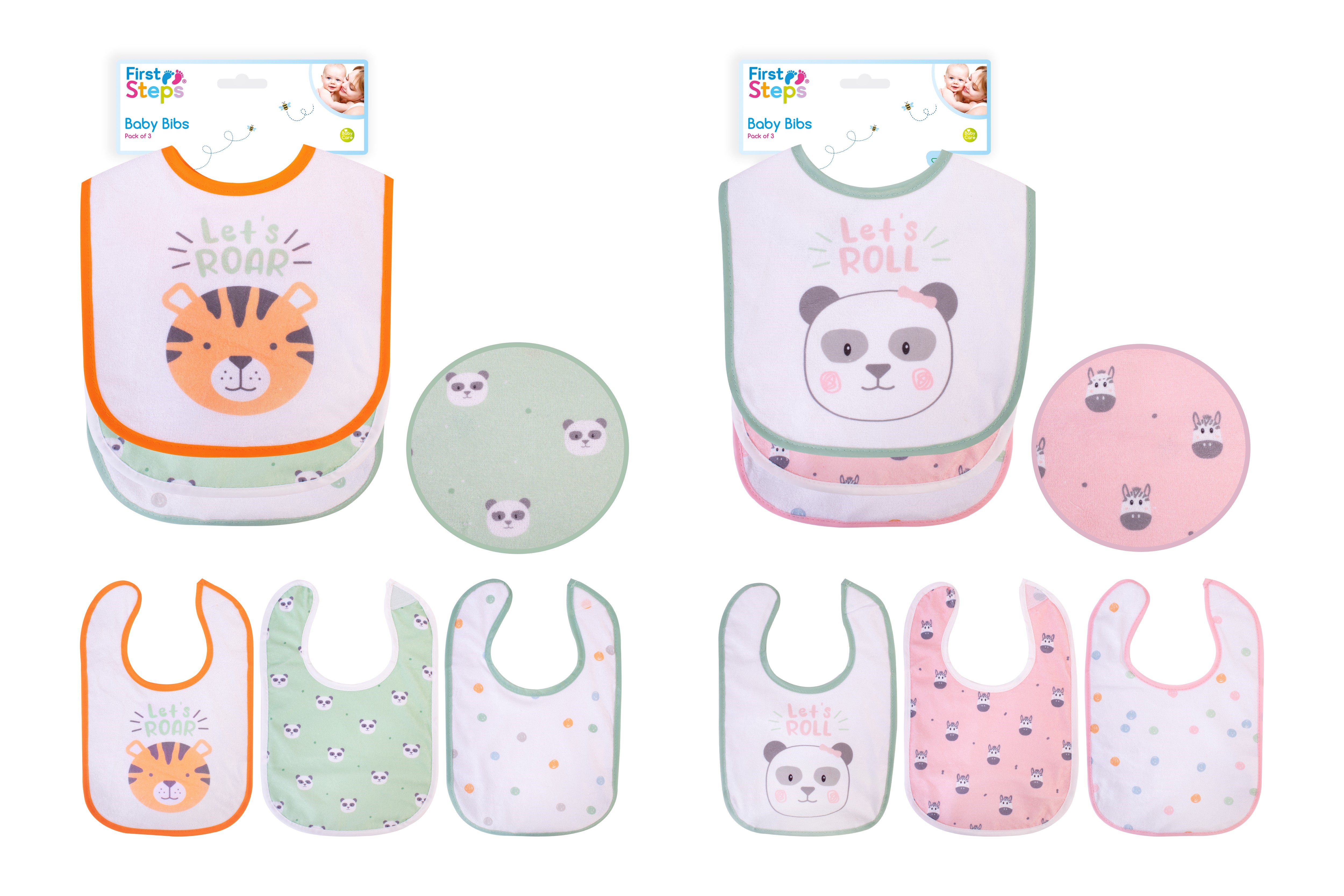 FS943 first steps 3 pk VELCRO BIBS