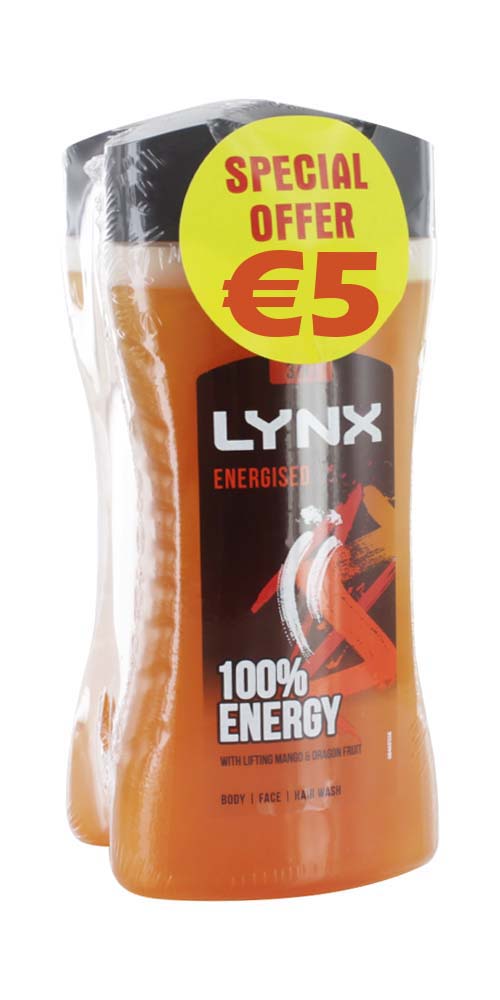 LYNX ENERGISED BODY WASH 225ml TWIN PK