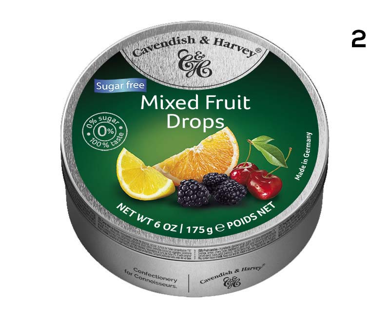 CAVENDISH & HARVEY SUGAR FREE MIXED FRUIT DROPS 175g x 9