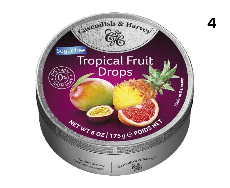 CAVENDISH & HARVEY SUGAR FREE TROPICAL FRUIT DROPS 175g x 9