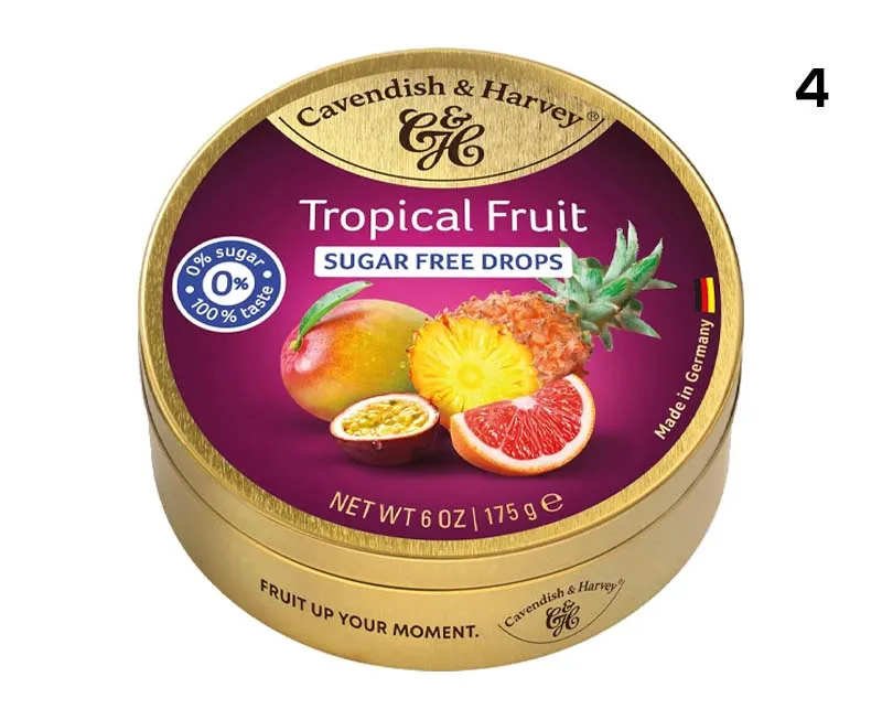CAVENDISH & HARVEY SUGAR FREE TROPICAL FRUIT DROPS 175g x 9