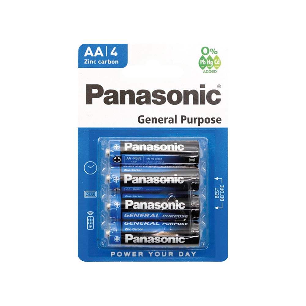 PANASONIC ZINC CARBON BATTERIES AA 4 PACK x12
