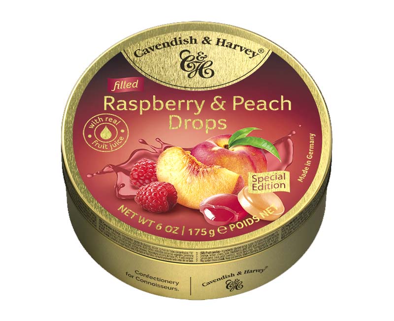 CAVENDISH & HARVEY RASPBERRY & PEACH DROPS 175g x 9