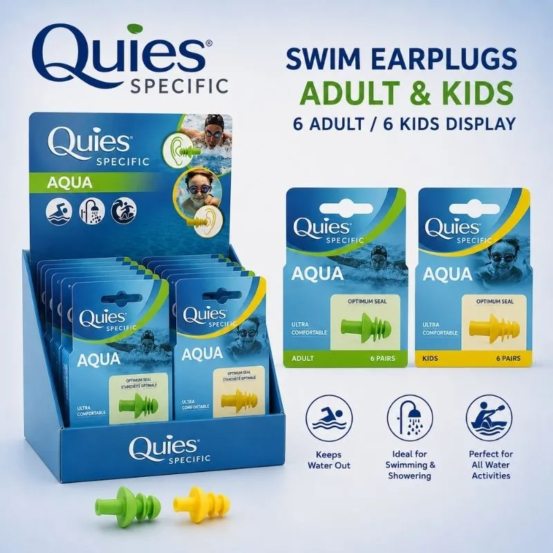 QUIES SPECIFIC SWIM EARPLUG 6 ADULT/6 KIDS DISPLAY