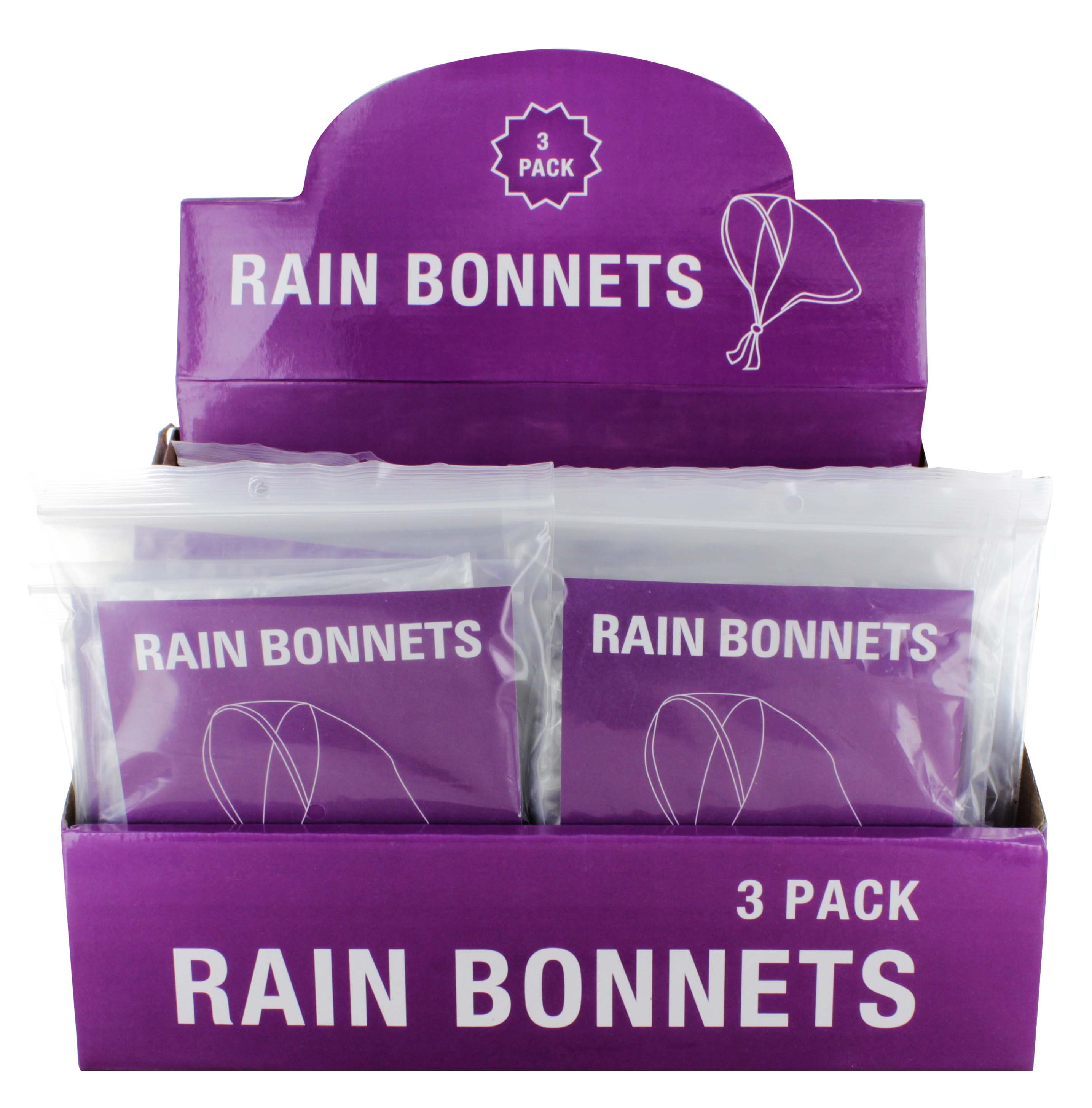 RAIN BONNET VISORS 3 PACK DISPx24