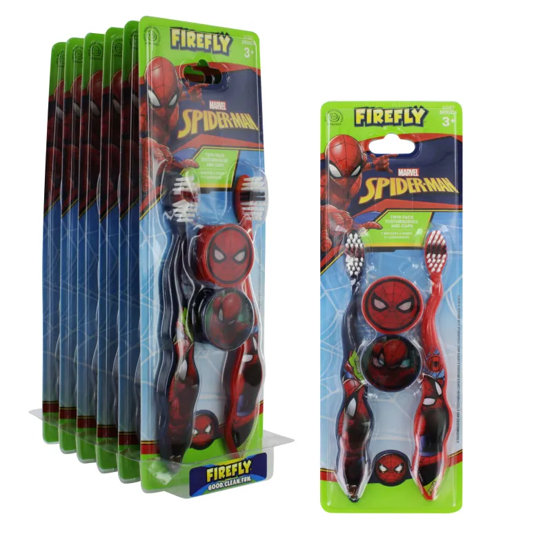 SPIDERMAN TWIN TOOTHBRUSH & CAPS x6
