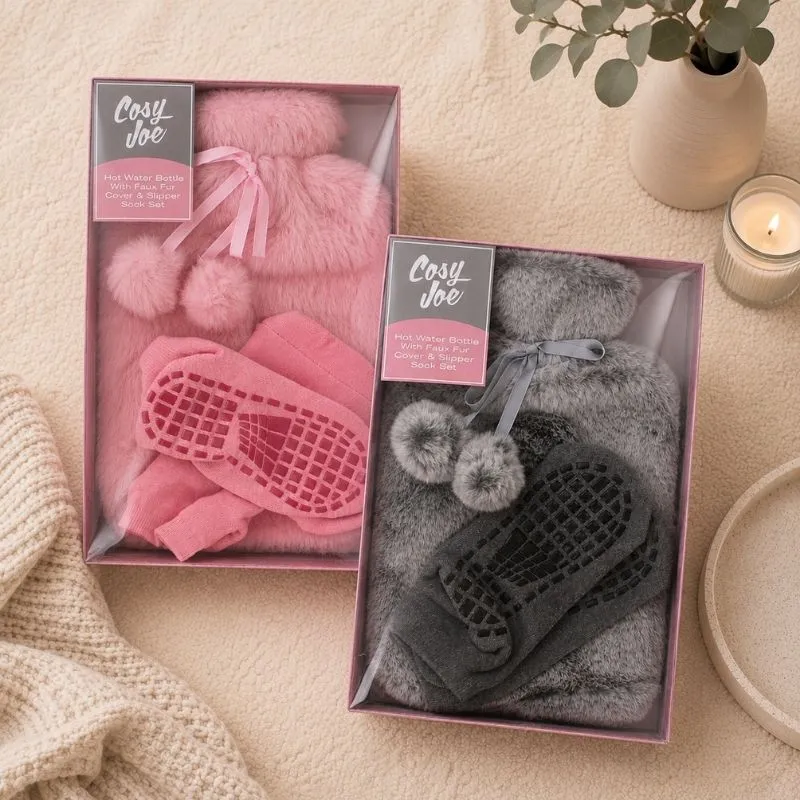 COSY JOE COVERED HOT WATER BOTTLE & SLIPPER SOCK SET