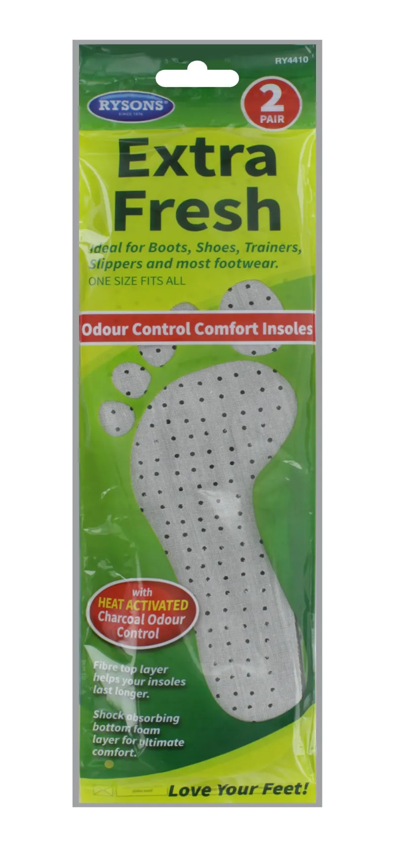 4 Pairs Odour Eaters Fresh Shoe Insoles - Simply Trim To Fit, UK Sizes 3-11, Grey
