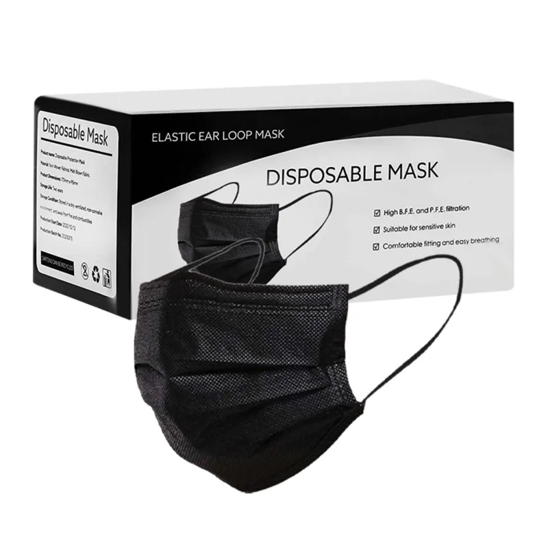 DISPOSABLE 3 ply BLACK MASKS X 50
