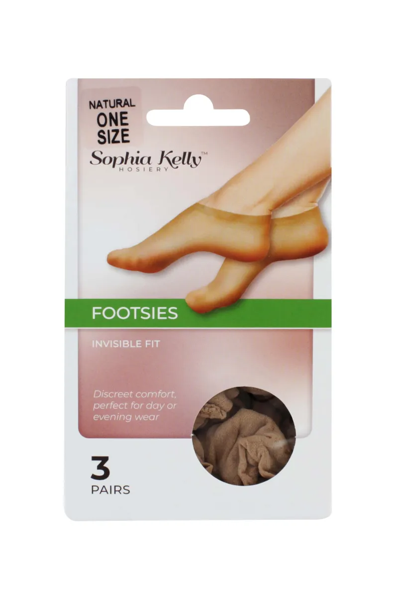 SOPHIA KELLY 3 PAIR  FOOTSIES NATURAL