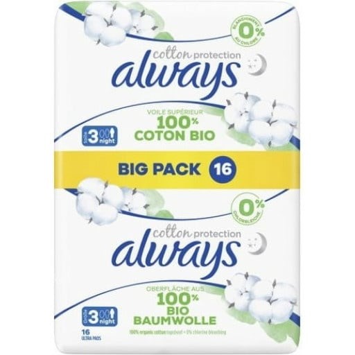 ALWAYS ORGANIC PADS WINGS NORMAL NIGHT 16s