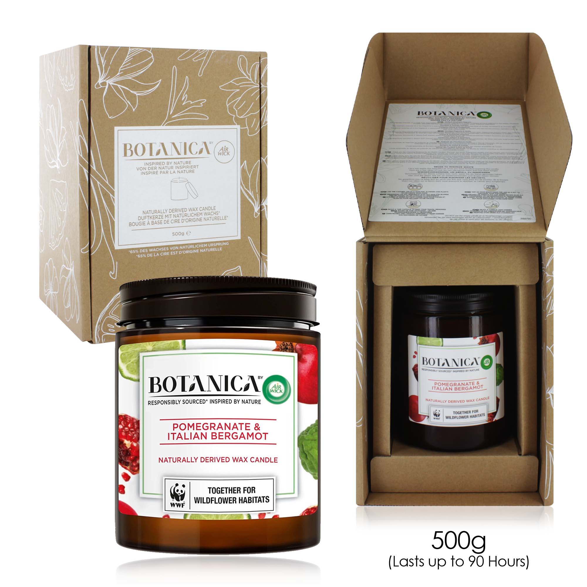 AIRWICK BOTANICA POMEGRANATE & ITALIAN BERGAMOT CANDLE 500g