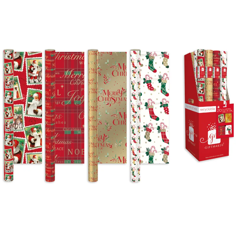 GIFTMAKER XMAS WRAPPING PAPER ROL 4M DISP x 50 (XAQGW100)