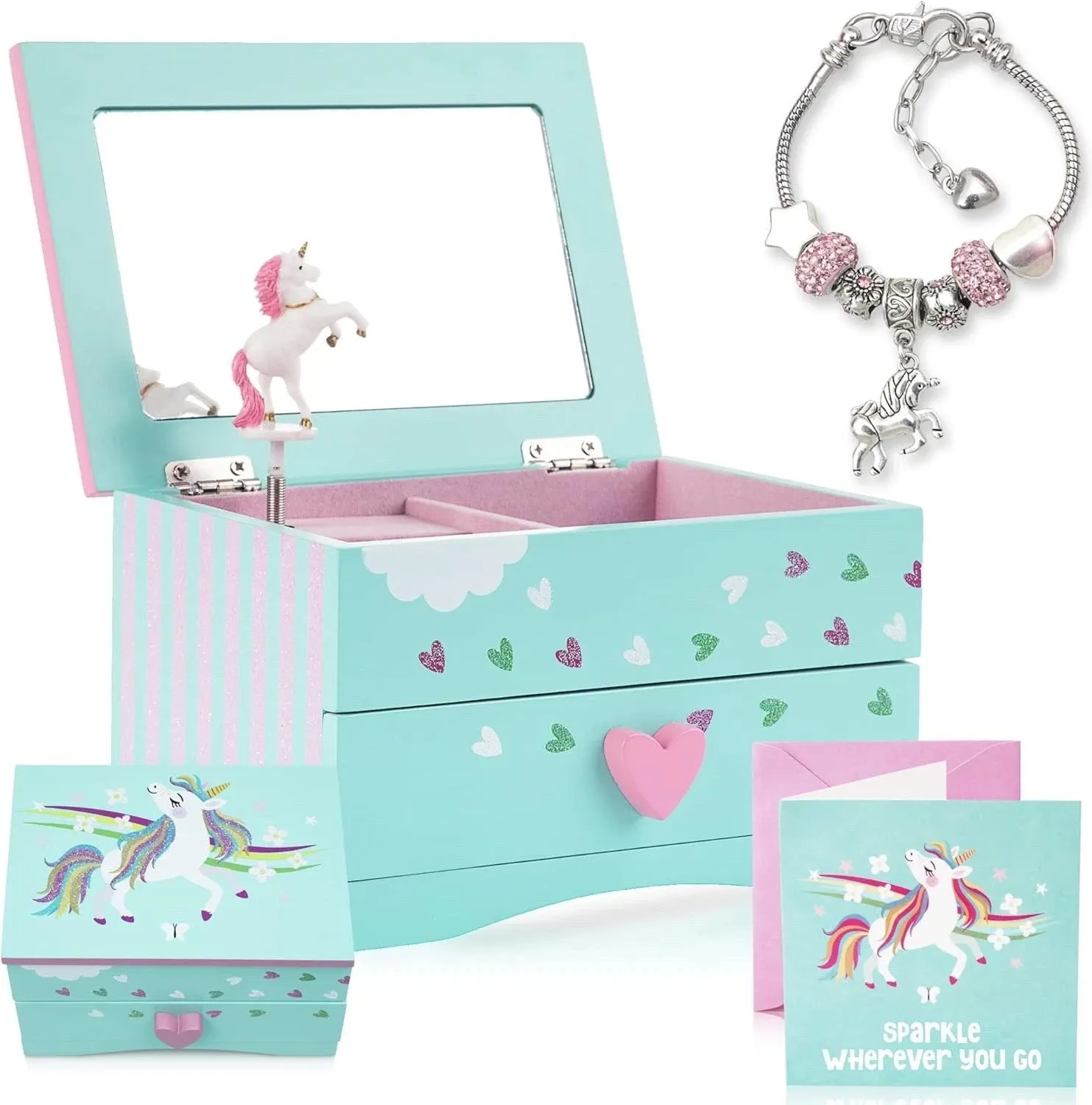 UB0001 MINT UNICORN MUSICAL JEWELLERY BOX SET