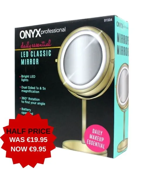 190843-4 ONYX GOLD LIGHT UP MIRROR 13.25x7.28