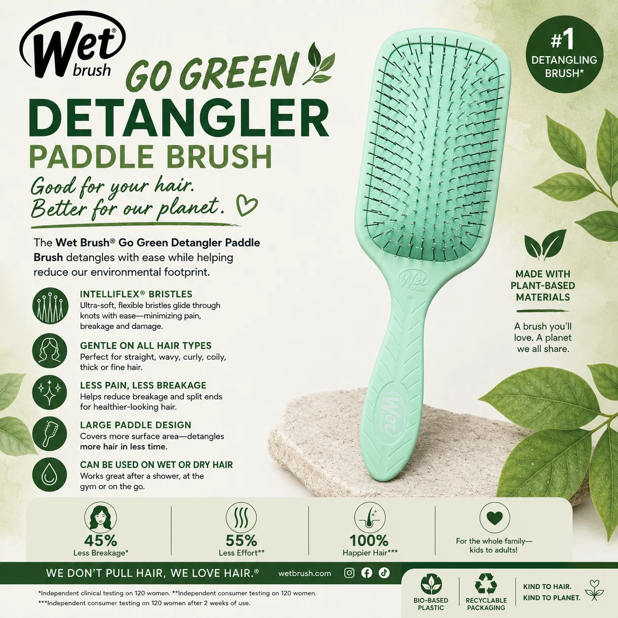 WET BRUSH GO GREEN PADDLE BRUSH DETANGLER
