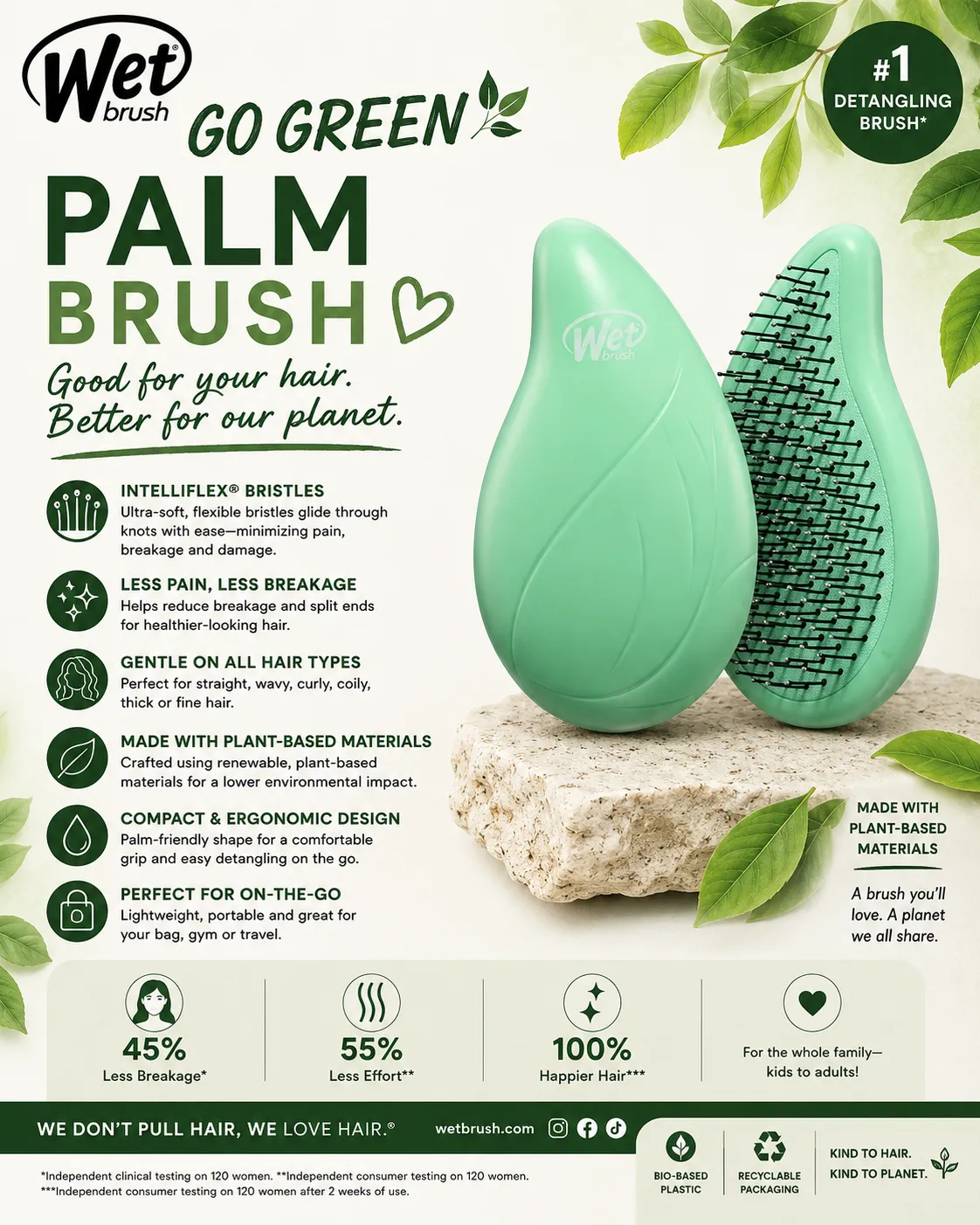 WET BRUSH GO GREEN PALM DETANGLER