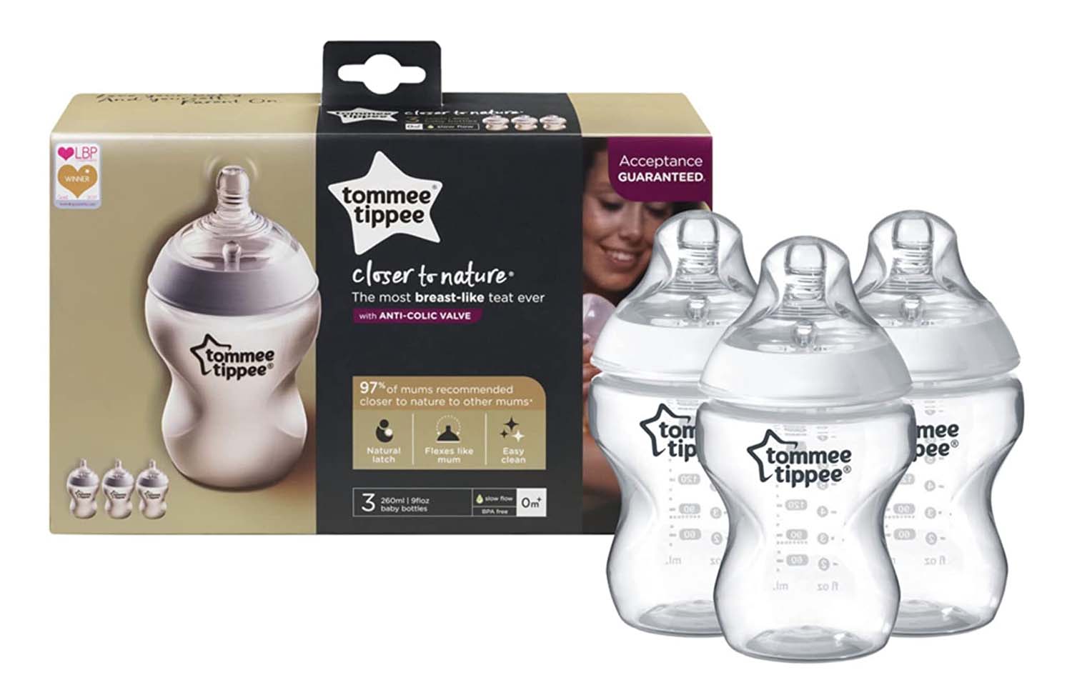 TOMMEE TIPPEE CTN EASIVENT BOTTLE TRIPLE PK 260ML 42253050