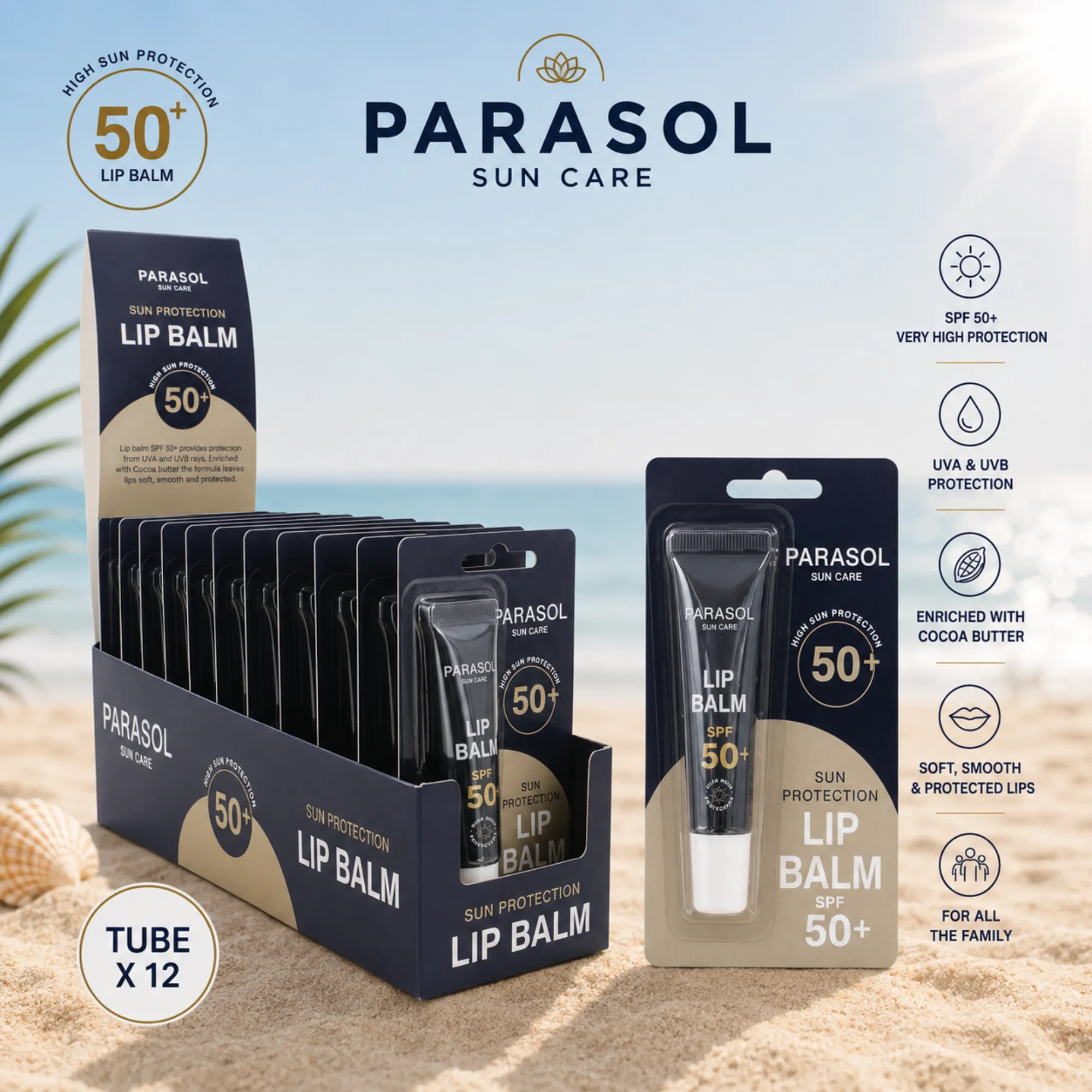 PARASOL 50+ LIP BALM TUBE X 12